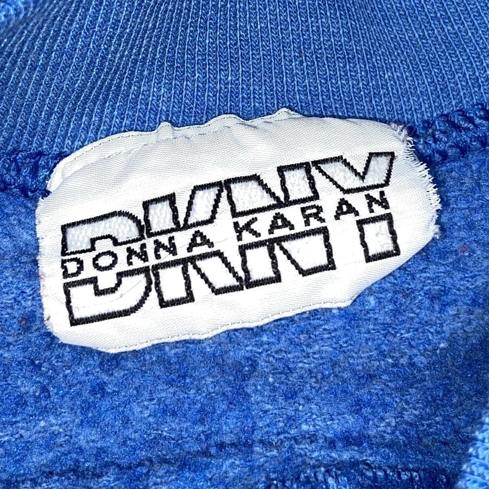 Vintage DKNY USA Crewneck Sweatshirt Womens Large Blue Spell Out Made in USA